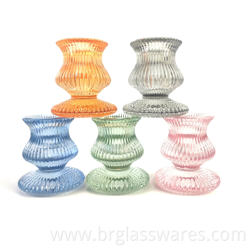 Hand Pressed Small Glass Taper Candle Holder With Ribbed3 Jpg